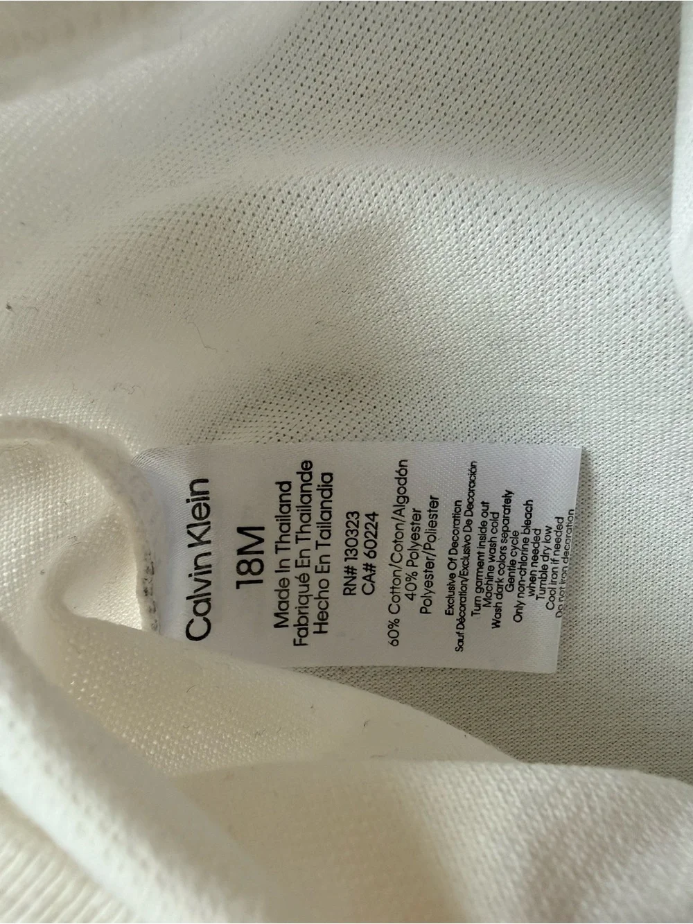 Calvin Klein White Polo Bodysuit with Gold Logo,size 12-18 months.